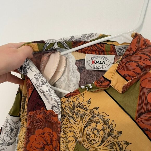 VINTAGE VTG KOALA Burgundy Multi Geometric Patchwork Short Sleeve Button Down L - Picture 6 of 12